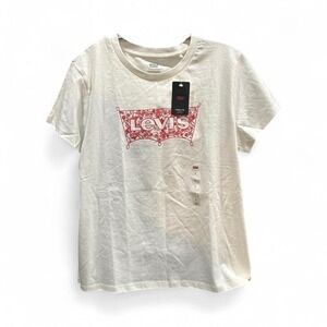 Women's Levi's white graphic tee with red floral design. Size L (L5)